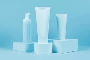 cosmetic product mockups on geometric podiums. Background for presentation of cosmetic