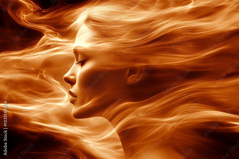 Aufkleber flowing orange hair swirling in the wind creating a dynamic surreal visual that evokes energy freedo