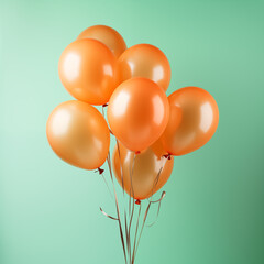 Birthday card, party invite, birthday invitation green  background with orange balloons