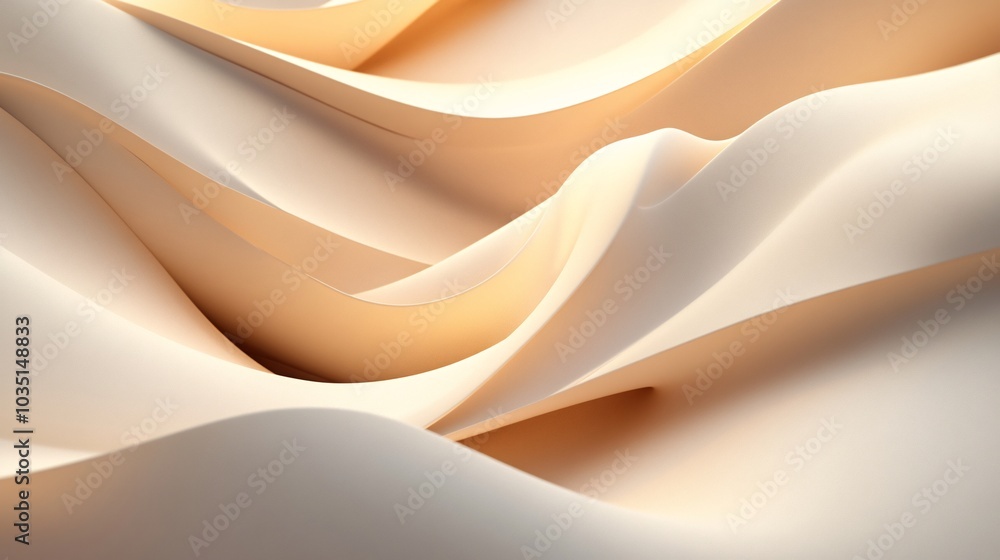 Poster abstract wavy layers of soft beige and cream fabric flowing gently, creating a serene and elegant te