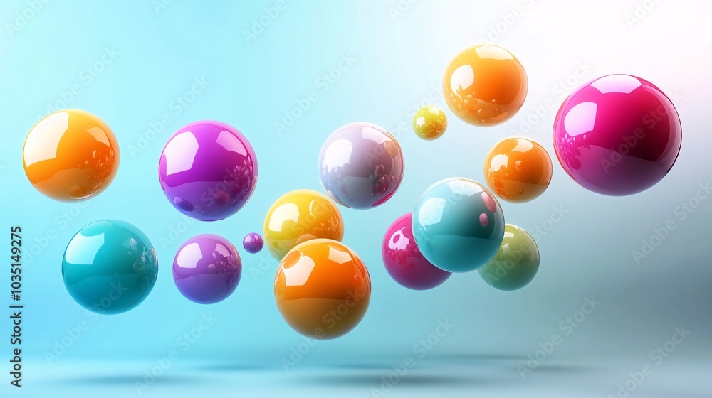Aufkleber colorful shiny spheres in various sizes floating against a soft gradient background, creating a vibr