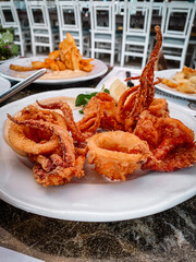 Delicious fried octopus on the white plate