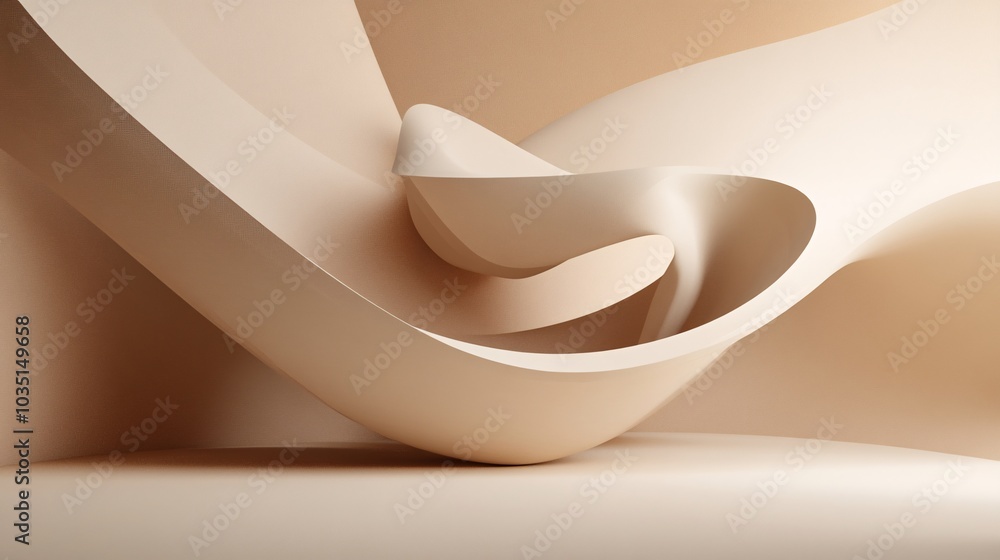 Poster Abstract 3D shapes in soft beige tones creating fluid forms against a smooth background, conveying elegance and modern design aesthetics.
