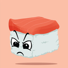 set of japanese sushi mascot character illustration. cute, playful, tasty, and delicious concept. traditional asian food, japan culinary, plating , seafood and education themes