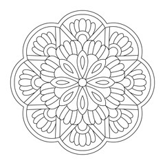 A pattern of flowers in a circle mandala design coloring book page, vector file