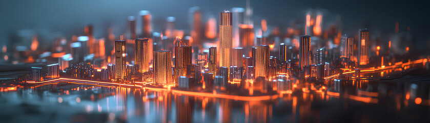 Obraz premium A glowing AIpowered digital twin of a city, symbolizing urban planning and management through simulation