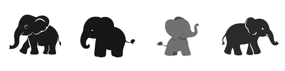 Fototapeta premium A set of minimalist elephant silhouettes in black and grey color against a white background The showcase the distinct profile shape and features of these majestic African mammals in a simple