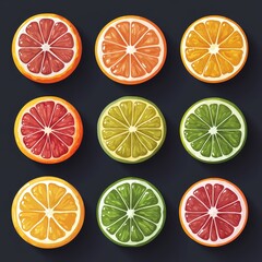 Fototapeta premium Fresh Citrus Fruit Slices Orange Grapefruit Lime Lemon