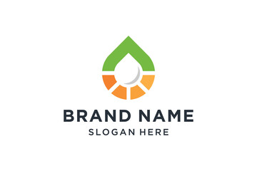 Water Drop and Sun Logo Design. Solar Energy Symbol Inspiration. Universal Nature Conservation Concept. Vector Illustration.