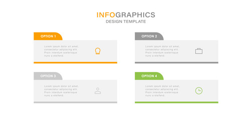 Infographic concept for slide presentation with 4 point list and big box horizontal