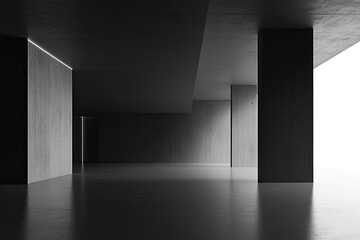 Abstract empty dark room with concrete wall and floor. Black interior background for presentation, mockup, or design