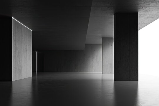 Abstract empty dark room with concrete wall and floor. Black interior background for presentation, mockup, or design