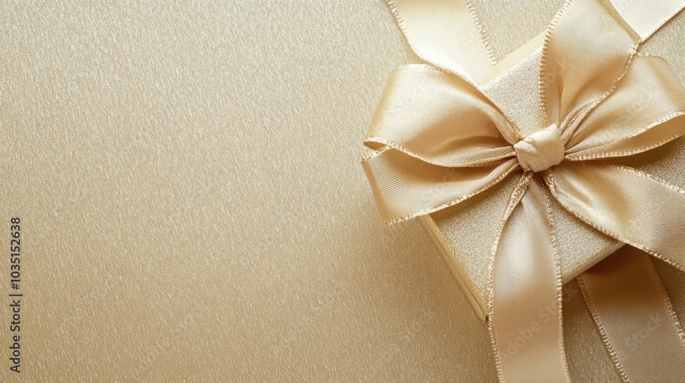 Aufkleber a delicate gift box adorned with a satin bow sits gracefully in a corner on a textured light wrappin
