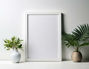 Classic picture frame and sunlight on a wall. 3d render