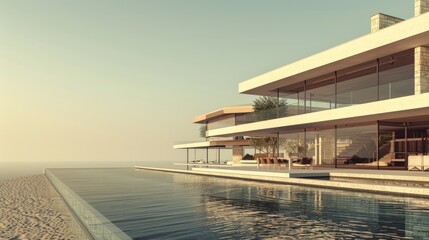 Naklejka premium A contemporary villa by the shore, featuring two stories