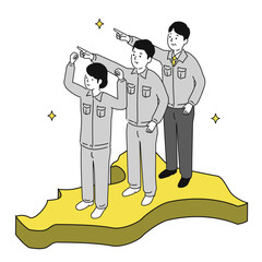 千葉県で働くイメージイラスト、笑顔の作業服の男女