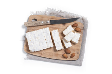 Christmas almond nougat isolated on white background. Top view