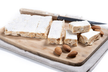 Christmas almond nougat isolated on white background.