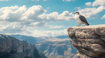 Fototapeta premium Majestic Falcon Perched on a Mountaintop Cliff