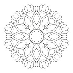 Easy mandala, Zen meditation coloring page on white background, vector file