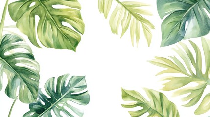 Beautiful watercolor leaves frame with a clean background, perfect for botanical themes and nature-inspired designs.