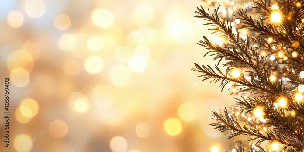 Poster glowing christmas tree branch with bokeh background