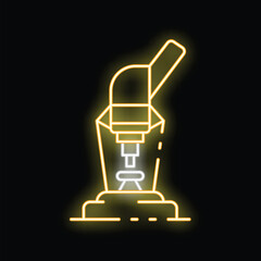 Neon icon of a microscope glowing on black background, representing scientific research and discovery