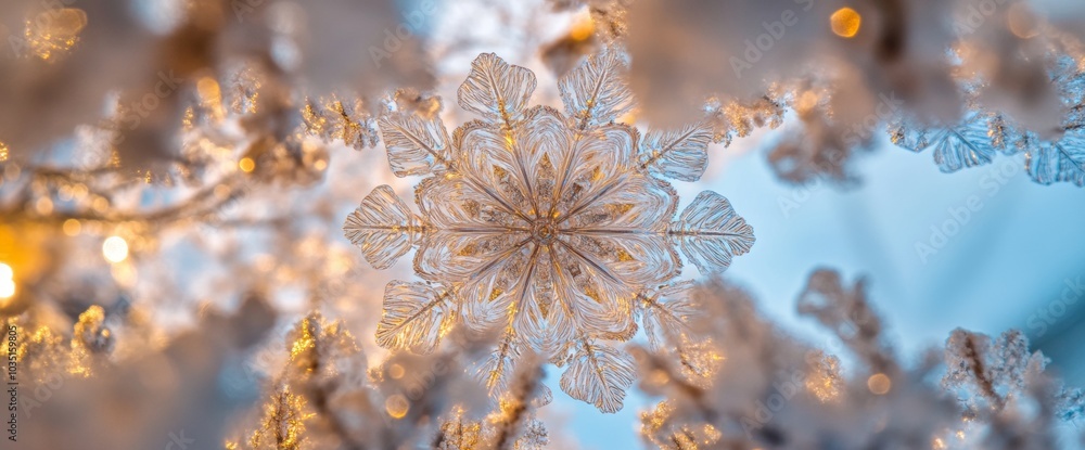 Poster delicate snowflakes illuminated by soft light create a mesmerizing winter atmosphere indoors. wide w
