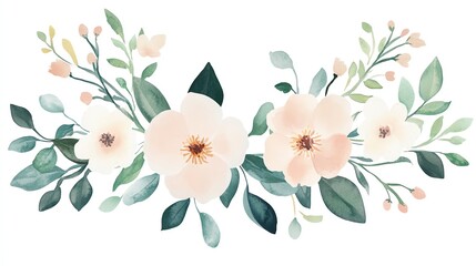 Elegant floral arrangement featuring soft pastel colors and delicate leaves, perfect for invitations or decorative designs.