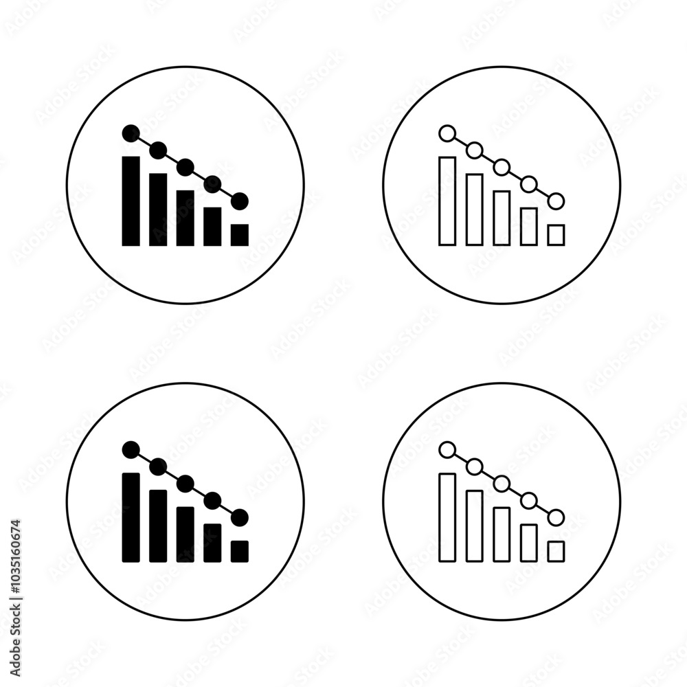 Poster decrease bar chart icon set on circle line
