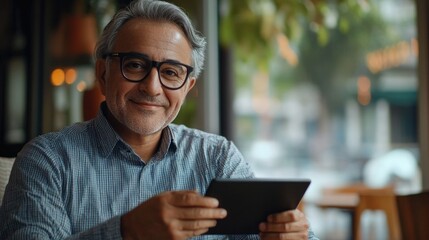 Professional Man Holding Tablet at Restaurant
