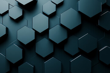 3D background featuring dark teal hexagons with a dark blue color scheme, creating a modern and futuristic design with depth.
