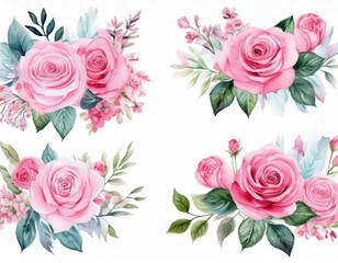 Watercolor flowers bouquet. Floral illustration, leaf and buds arrangement. Botanic composition design for wedding, greeting card isolated white background