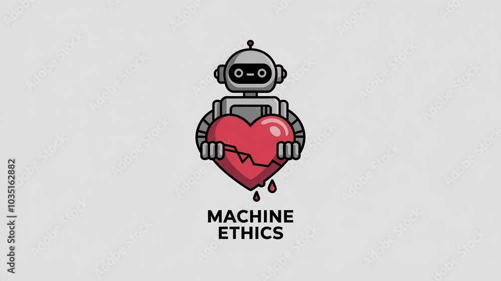 Poster machine ethics of a robotic heart symbol with empathy and compassion representing the ethical in int