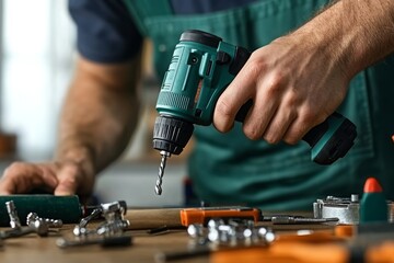 A handyman using a power drill for a DIY project