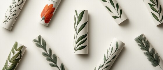 Closeup image of diverse seed packets featuring intricate botanical illustrations and textures in high quality