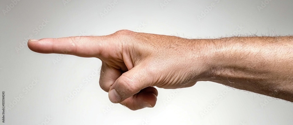 Poster closeup photograph of a hand pointing in a high-quality with focus on detail and expression