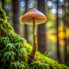 Fototapeta premium mushroom in the forest. mushroom, nature, fungus, autumn, forest, fungi, macro, moss, grass, toadstool, brown, food, mushrooms, green, season, wild, plant, cap, fall, white, closeup, natural, wood, ed