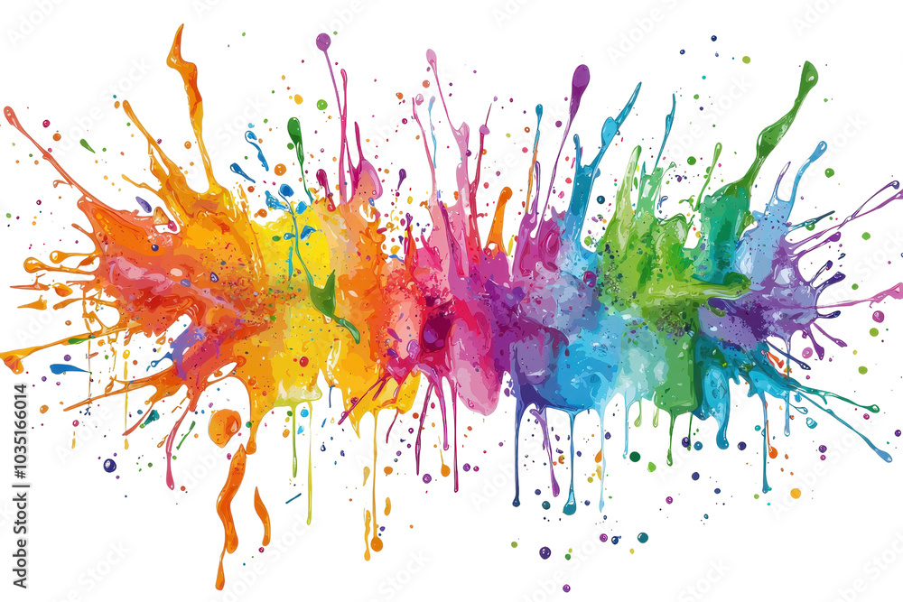 Poster vibrant paint splashes in rainbow colors create a dynamic and energetic abstract design, ideal for a
