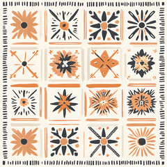 Geometric and Organic Doodle Tile and Carpet Designs with White Borders | Hand-drawn, Abstract, Floral, and Symmetrical Patterns in Soft Pastel and Earth Tones