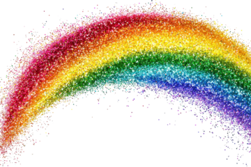 Vibrant rainbow arc composed of colorful glitter sparkles on a transparent background. creating a stunning and magical visual effect.