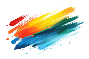 Vivid abstract brush strokes in vibrant colors overlapping on a transparent background. Creative and energetic splash of artistic expression.