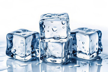 Obraz premium ice cubes isolated on white. ice, cube, water, cold, blue, cool, drink, isolated, white, frozen, clear, transparent, cubes, wet, drop, glass, reflection, frost, freeze, liquid, melt, solid, square, bu