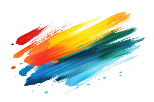 Vivid abstract brush strokes in vibrant colors overlapping on a transparent background. Creative and energetic splash of artistic expression.