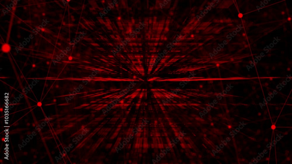 Poster Red color web like structure mesh pattern in cyberspace plexus design futuristic technology background