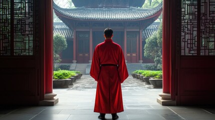 Fototapeta premium Serene Moment in Traditional Asian Architectural Setting