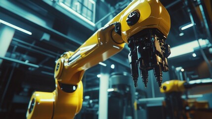 Yellow Robotic Arm in Industrial Setting