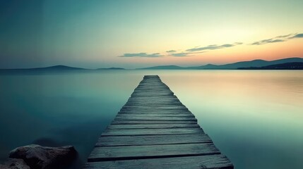 Obraz premium Serene Dock by Calm Waters at Sunset