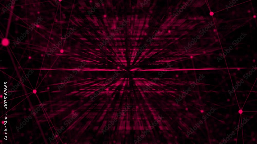 Poster Magenta red color web like structure mesh pattern in cyberspace plexus design futuristic technology background