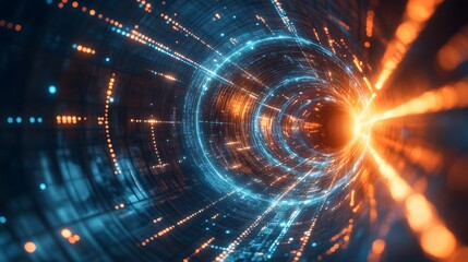 Obraz premium Infinite digital tunnel with glowing lights and endless data streams flowing through it